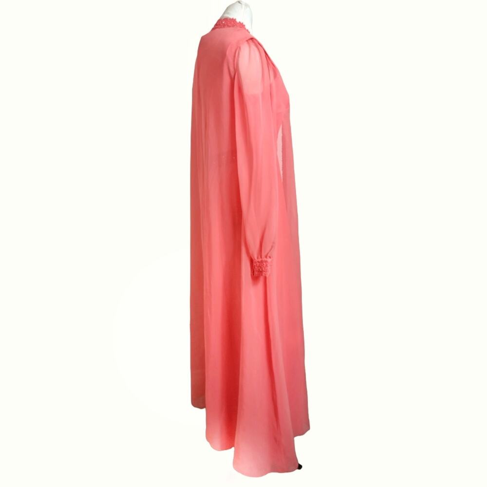 Vintage 2 Piece Long Maxi Evening Dress Matching Vest Coral Orange Chiffon 70s - Picture 4 of 13